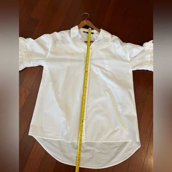 ZARA White POPLIN SHIRT WITH CUTWORK EMBROIDERY 3/4 Sleeve Size XS Oversized - Picture 8 of 8